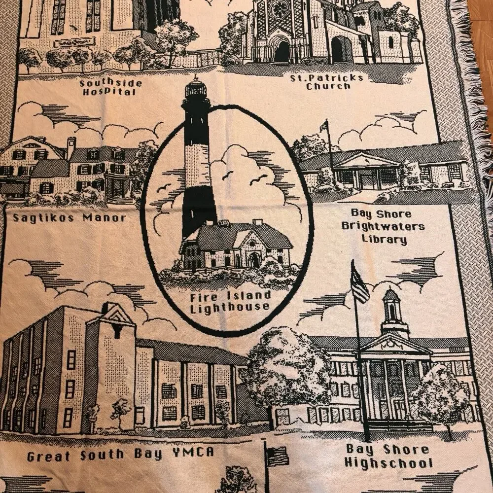 Bay Shore Brightwaters Woven Throw Blanket Fire Island Lighthouse Long Island
